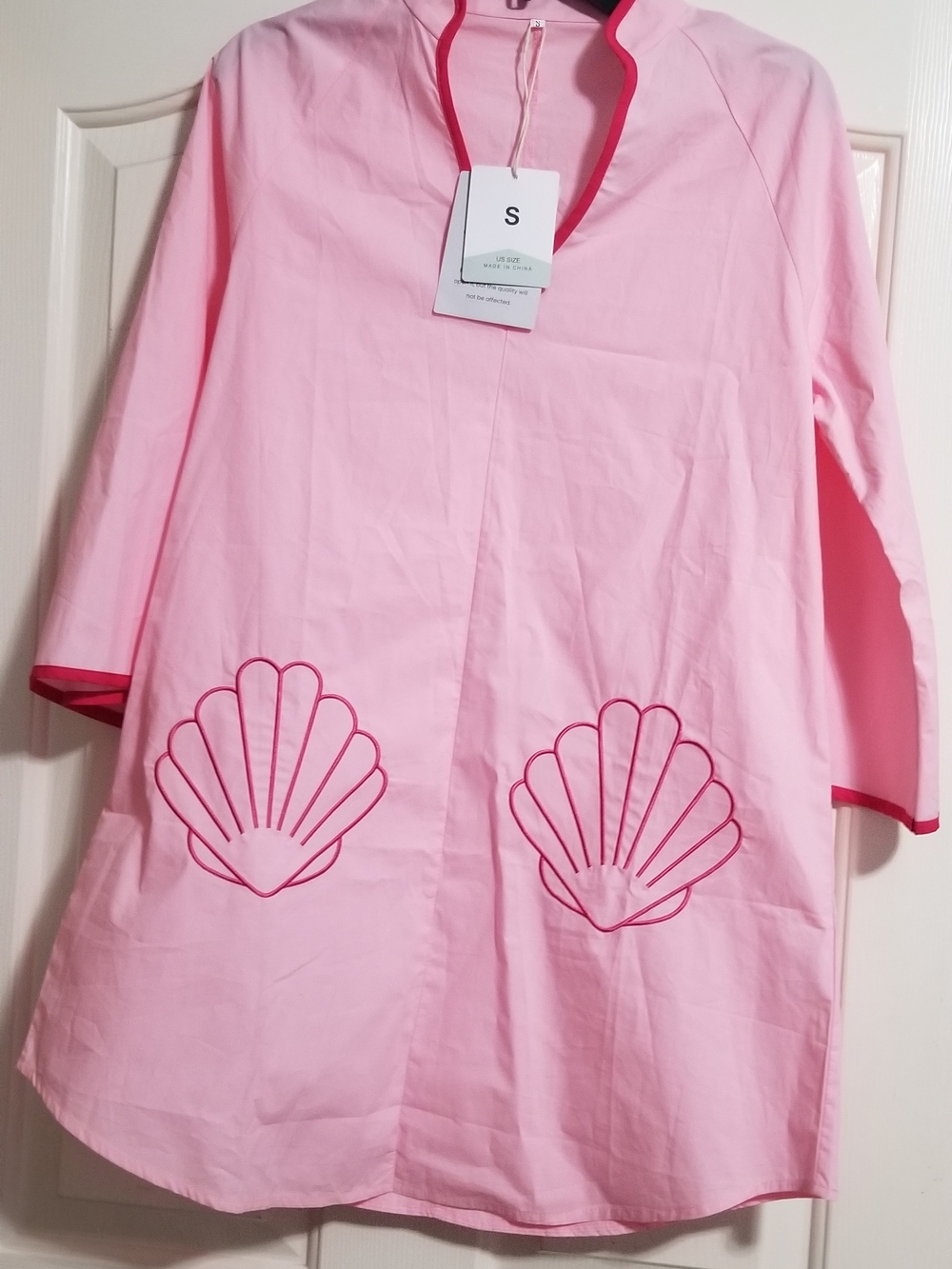 Pink Shell Pocket Tunic with Contrast Trim - NEW Small